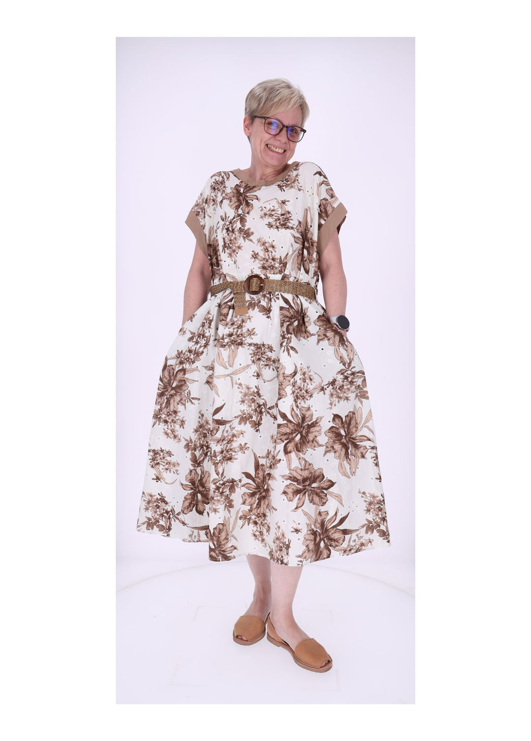 Kleid Damen Arm angeschnitten Gürtel