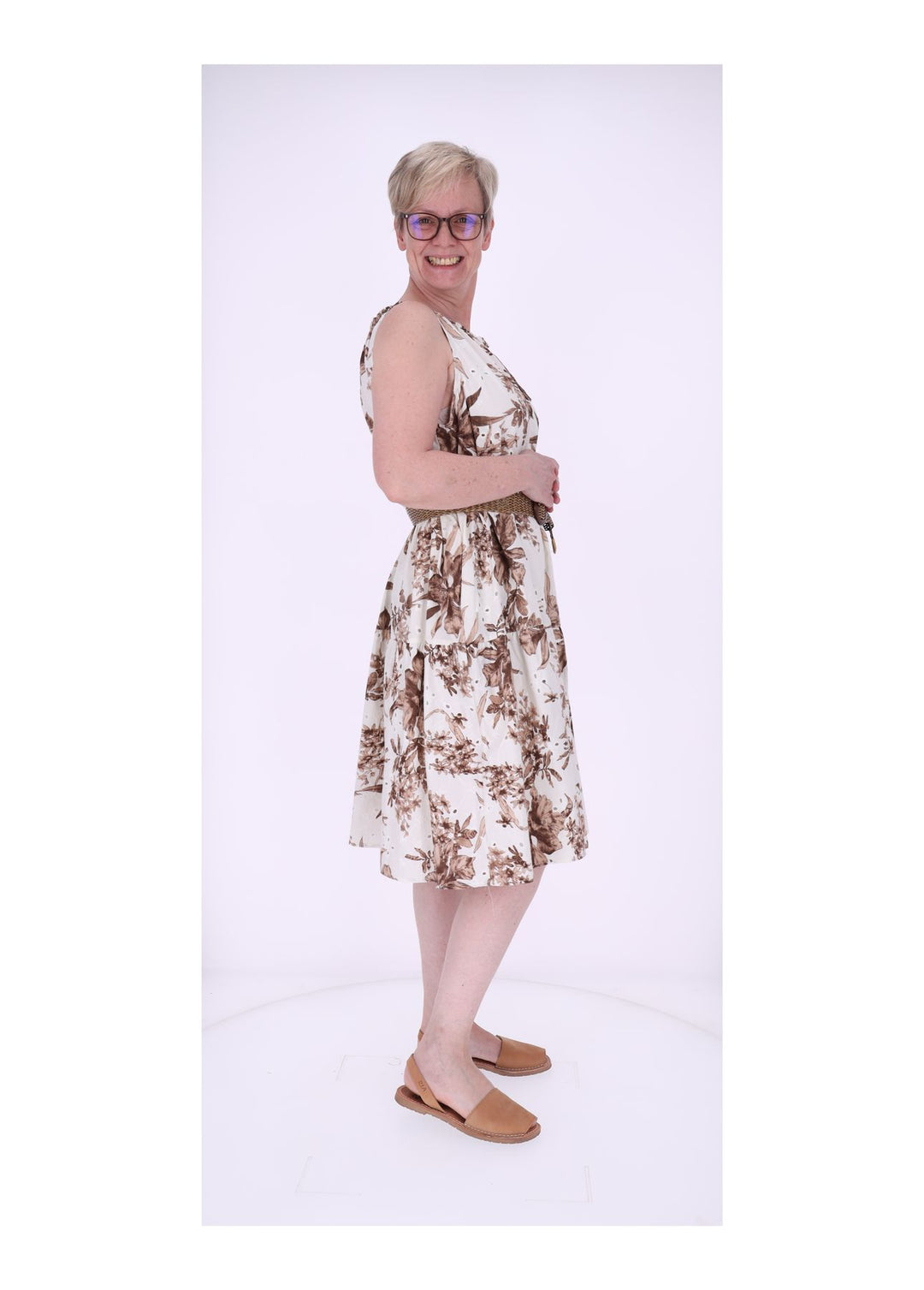 Trägerkleid Damen Lochmuster Gürtel