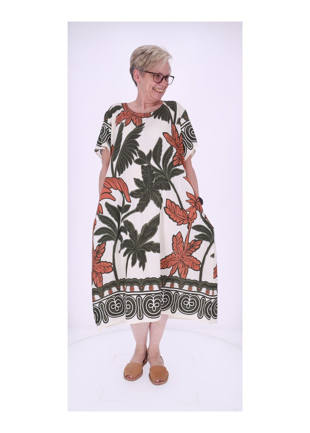 Kleid Damen Kurzarm Palmwedel