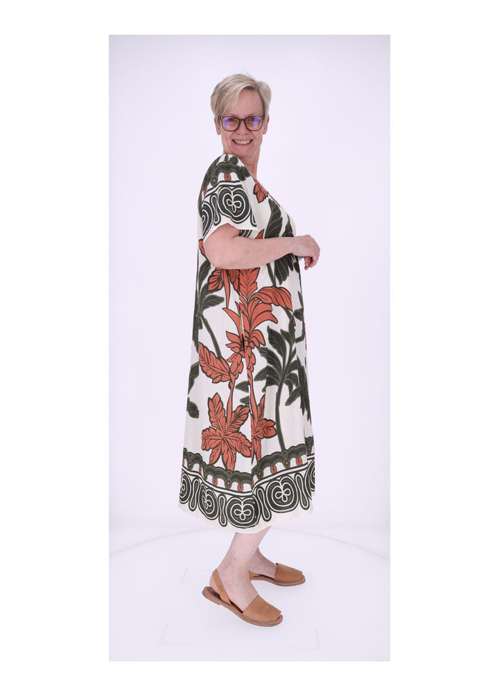 Kleid Damen Kurzarm Palmwedel