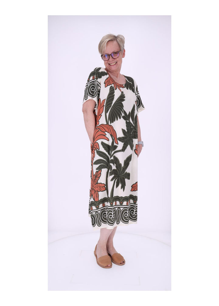 Kleid Damen Kurzarm Palmwedel