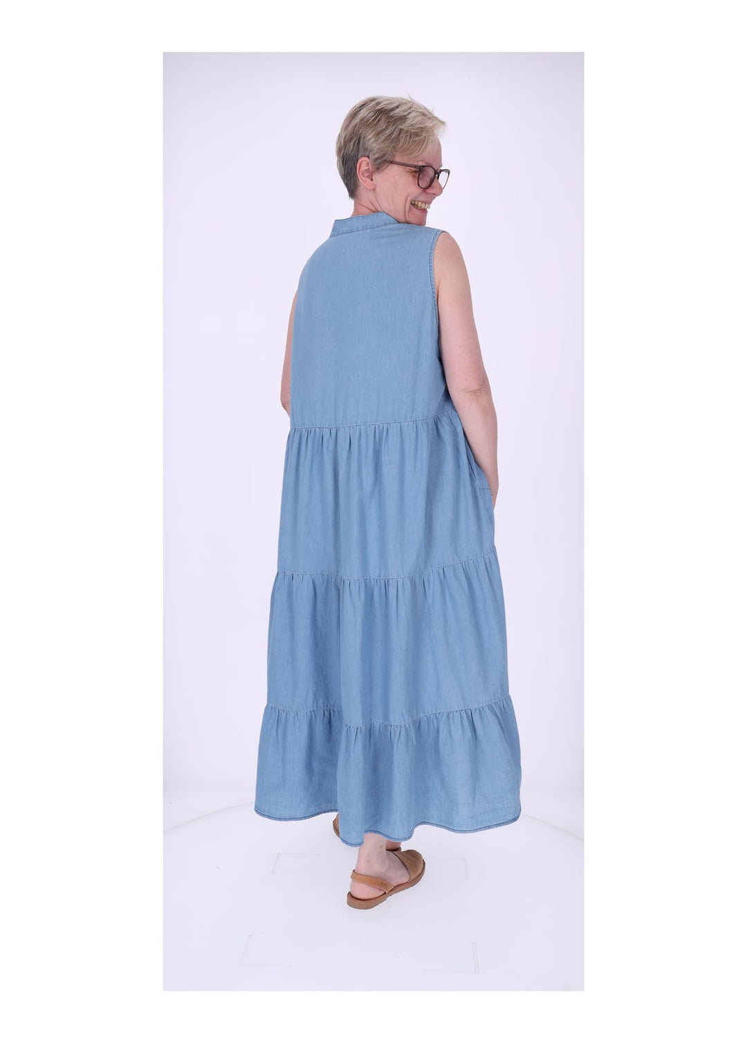 Kleid Damen Jeans Stufen Stickerei
