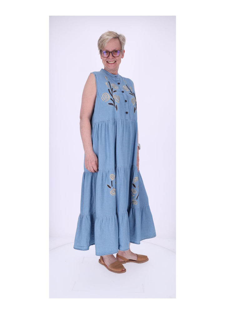 Kleid Damen Jeans Stufen Stickerei