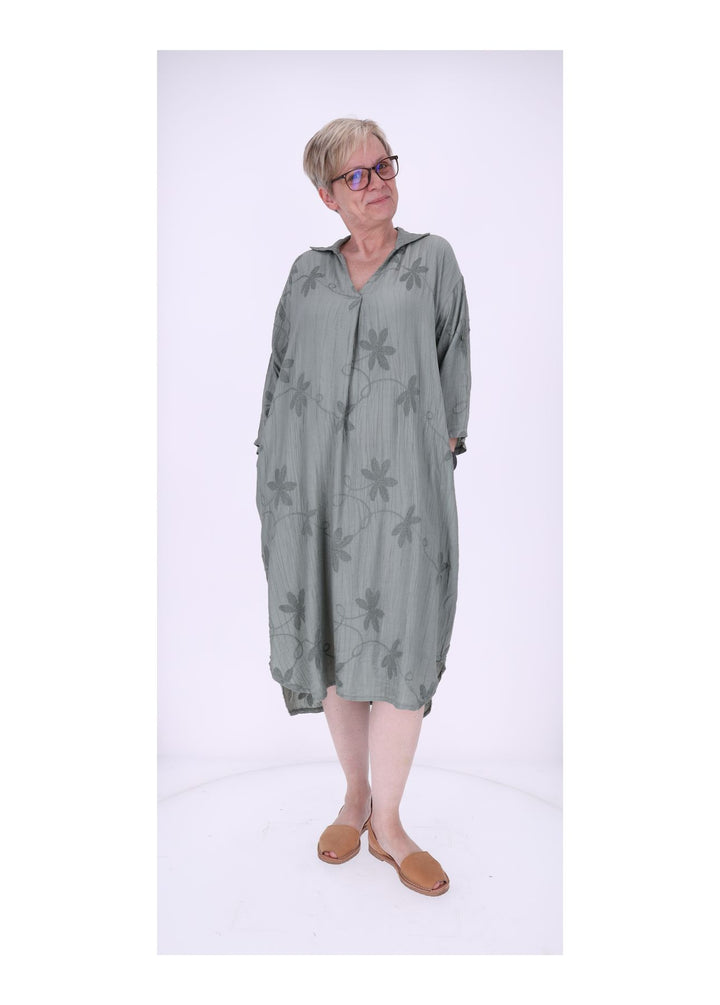 Kleid Damen Polokragen Taschen