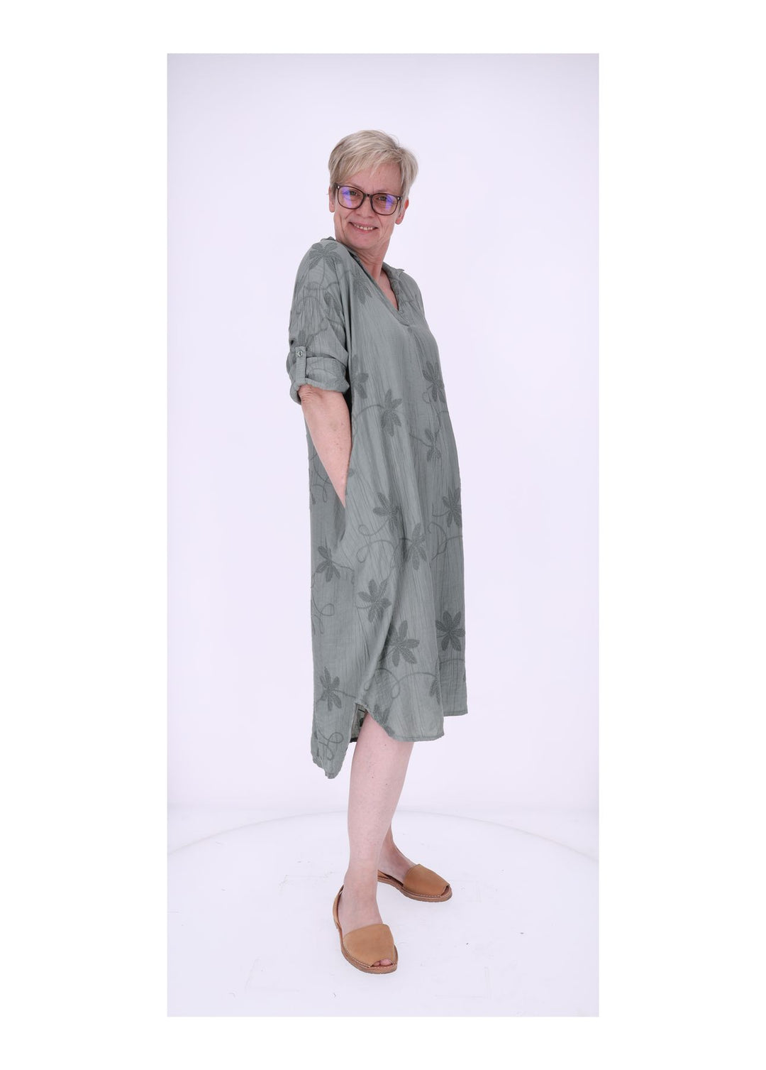 Kleid Damen Polokragen Taschen