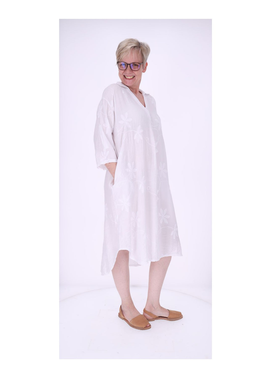 Kleid Damen Polokragen Taschen