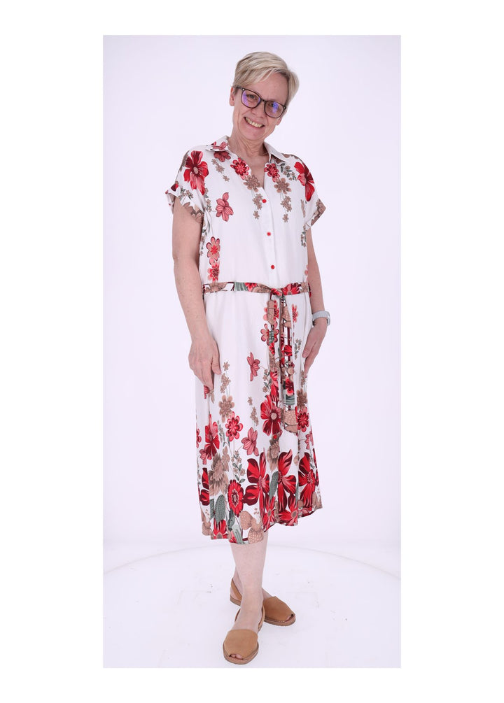 Blusenkleid Damen Gürtel AOP Blumen