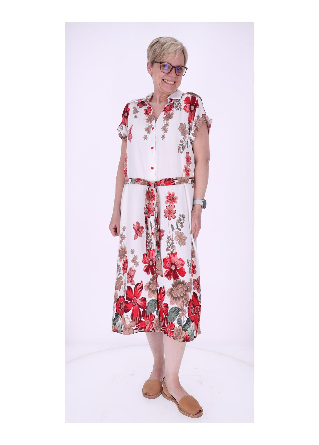 Blusenkleid Damen Gürtel AOP Blumen