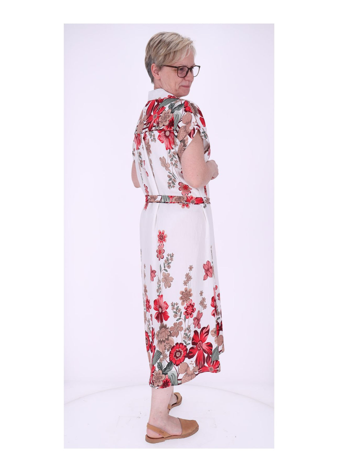 Blusenkleid Damen Gürtel AOP Blumen