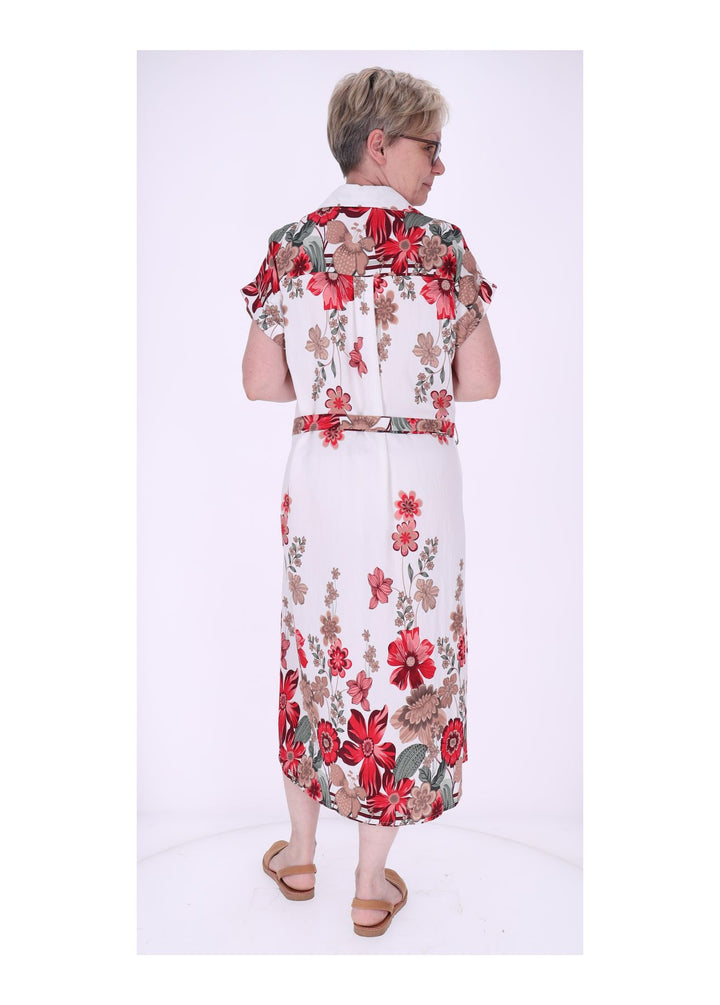 Blusenkleid Damen Gürtel AOP Blumen