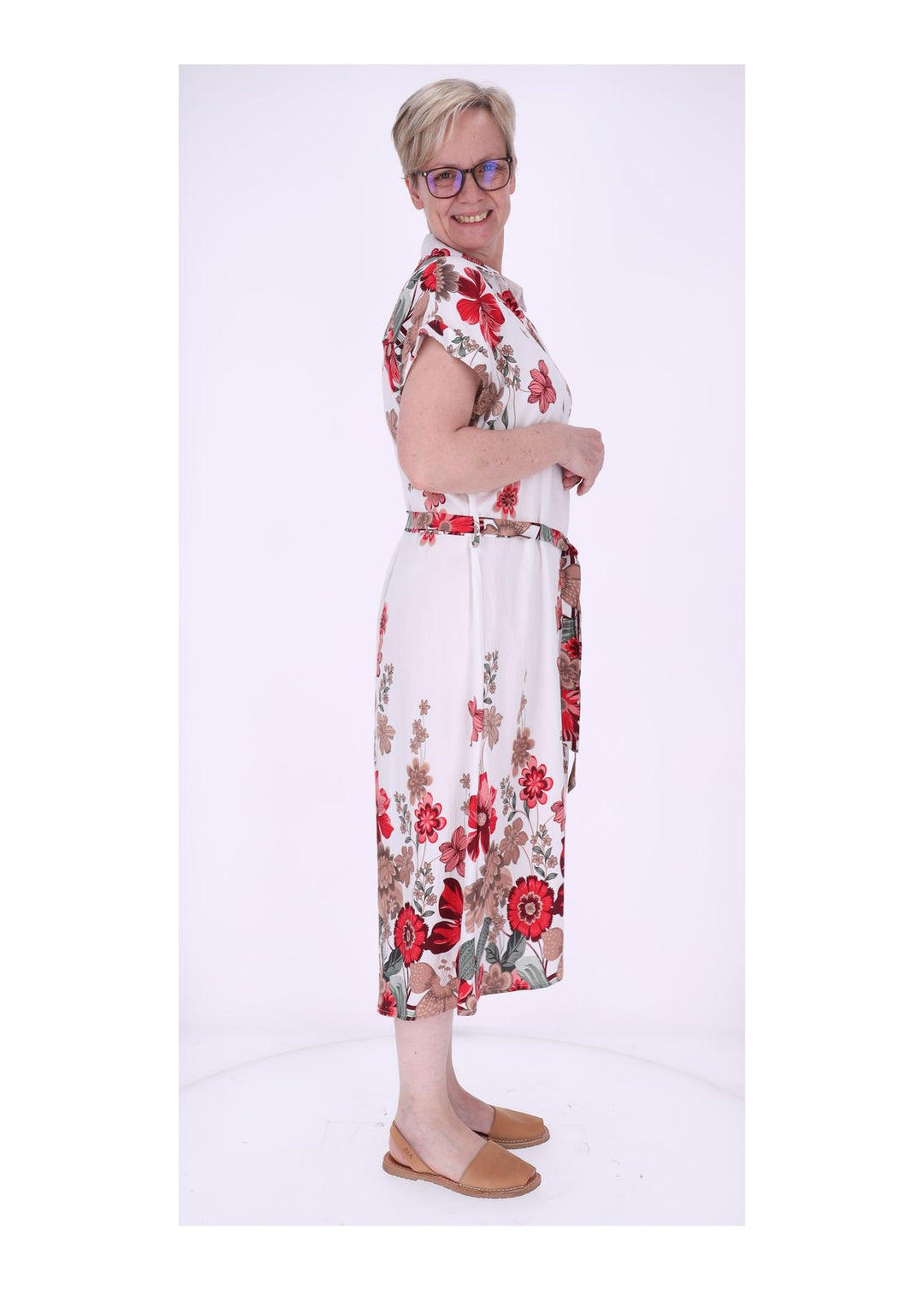 Blusenkleid Damen Gürtel AOP Blumen