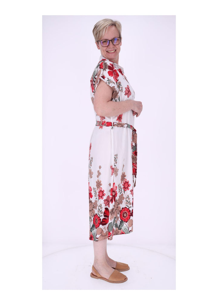 Blusenkleid Damen Gürtel AOP Blumen