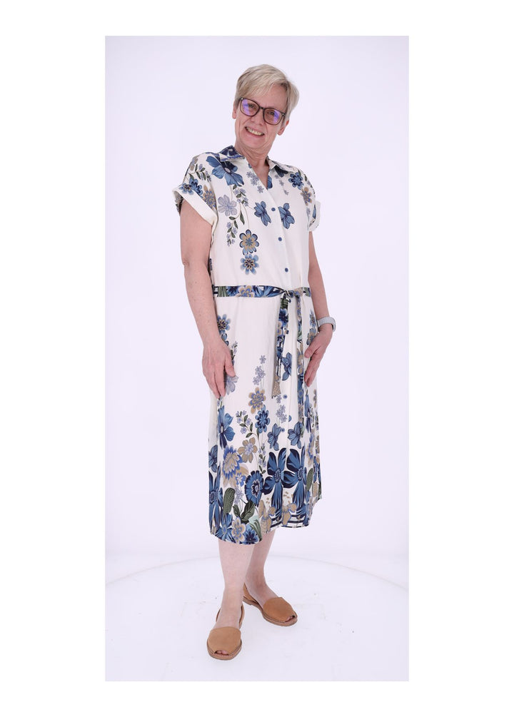 Blusenkleid Damen Gürtel AOP Blumen
