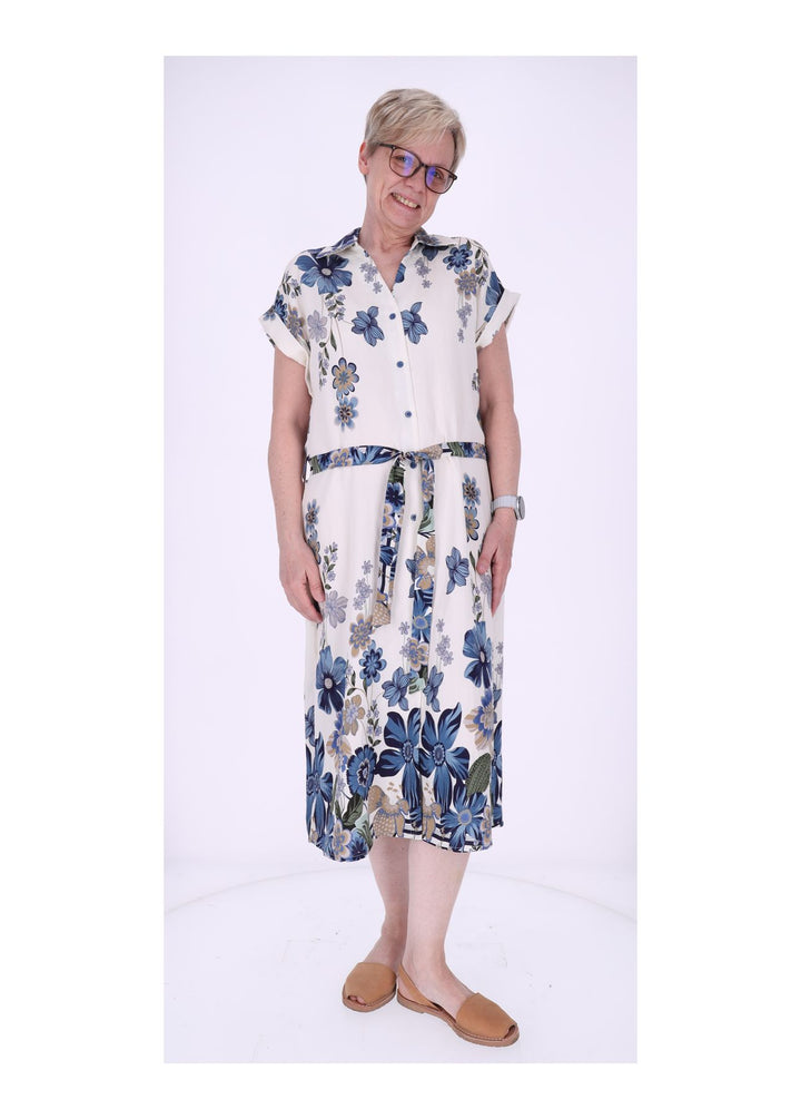 Blusenkleid Damen Gürtel AOP Blumen