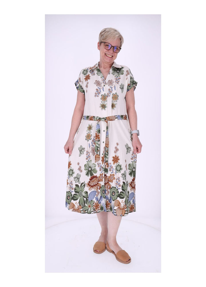 Blusenkleid Damen Gürtel AOP Blumen