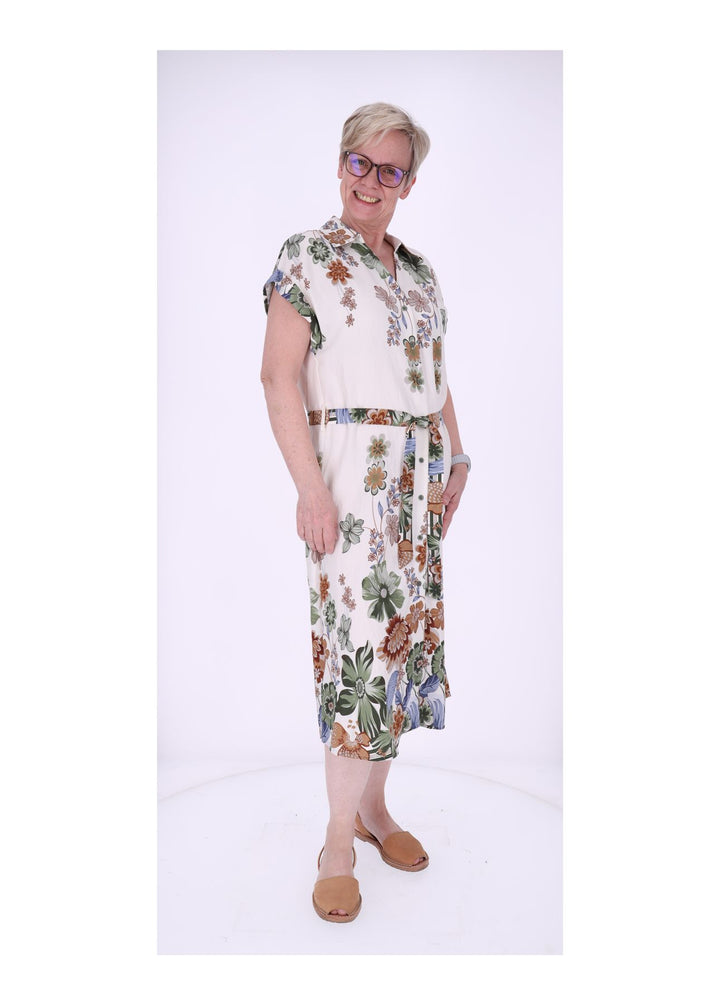 Blusenkleid Damen Gürtel AOP Blumen