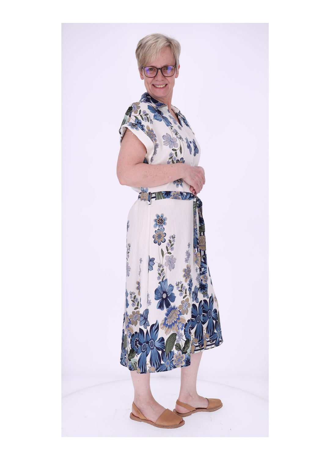 Blusenkleid Damen Gürtel AOP Blumen