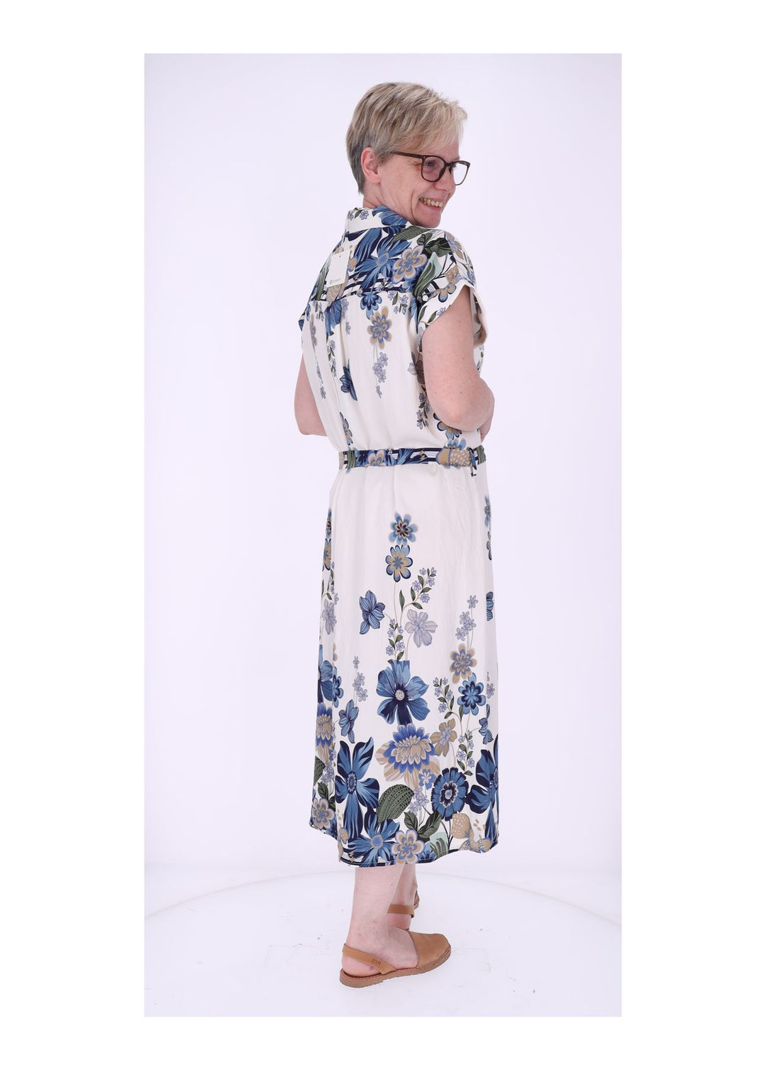 Blusenkleid Damen Gürtel AOP Blumen