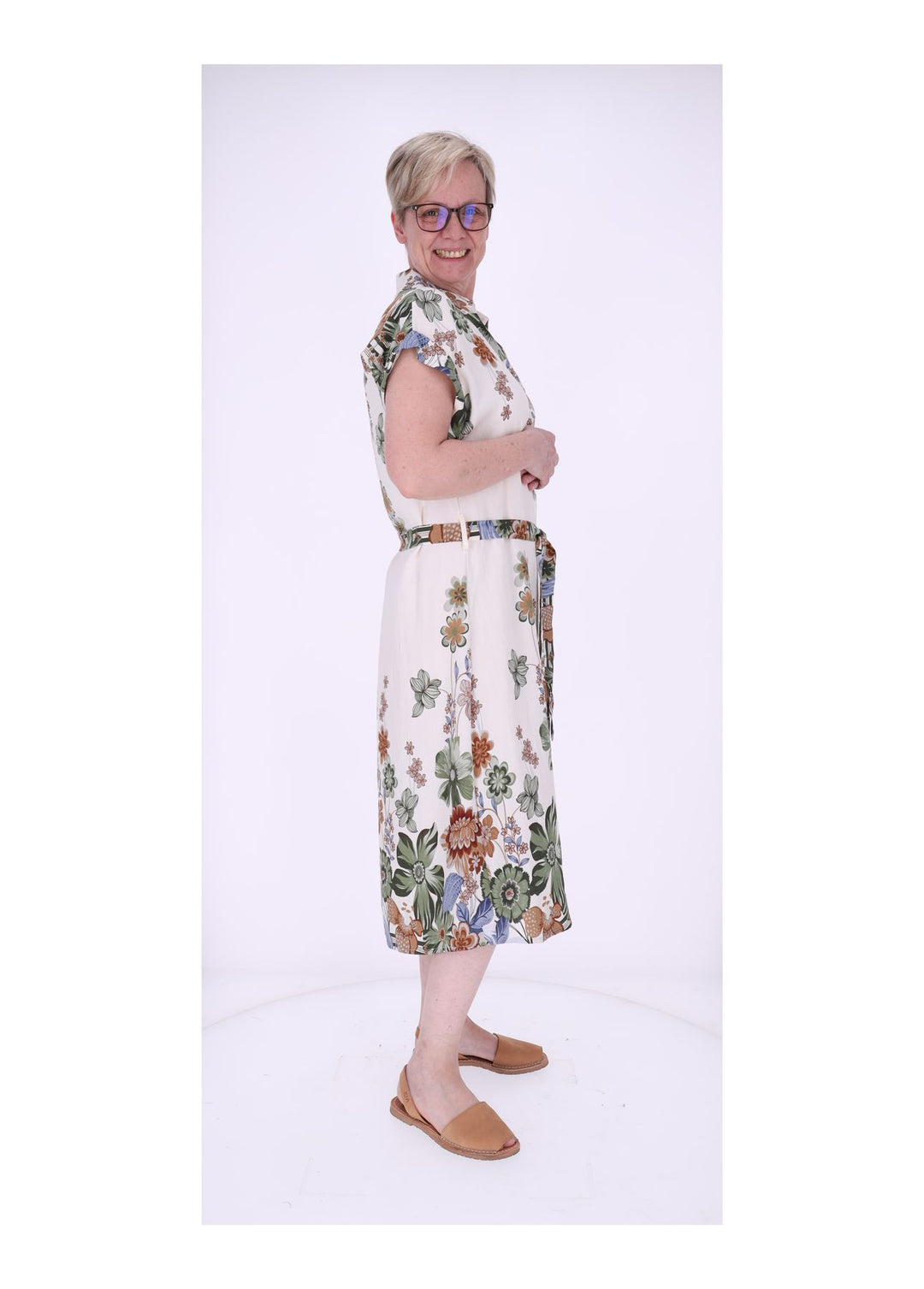 Blusenkleid Damen Gürtel AOP Blumen