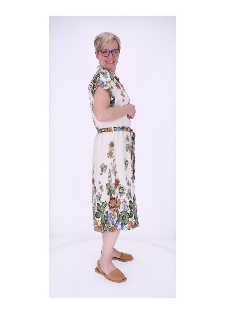 Blusenkleid Damen Gürtel AOP Blumen