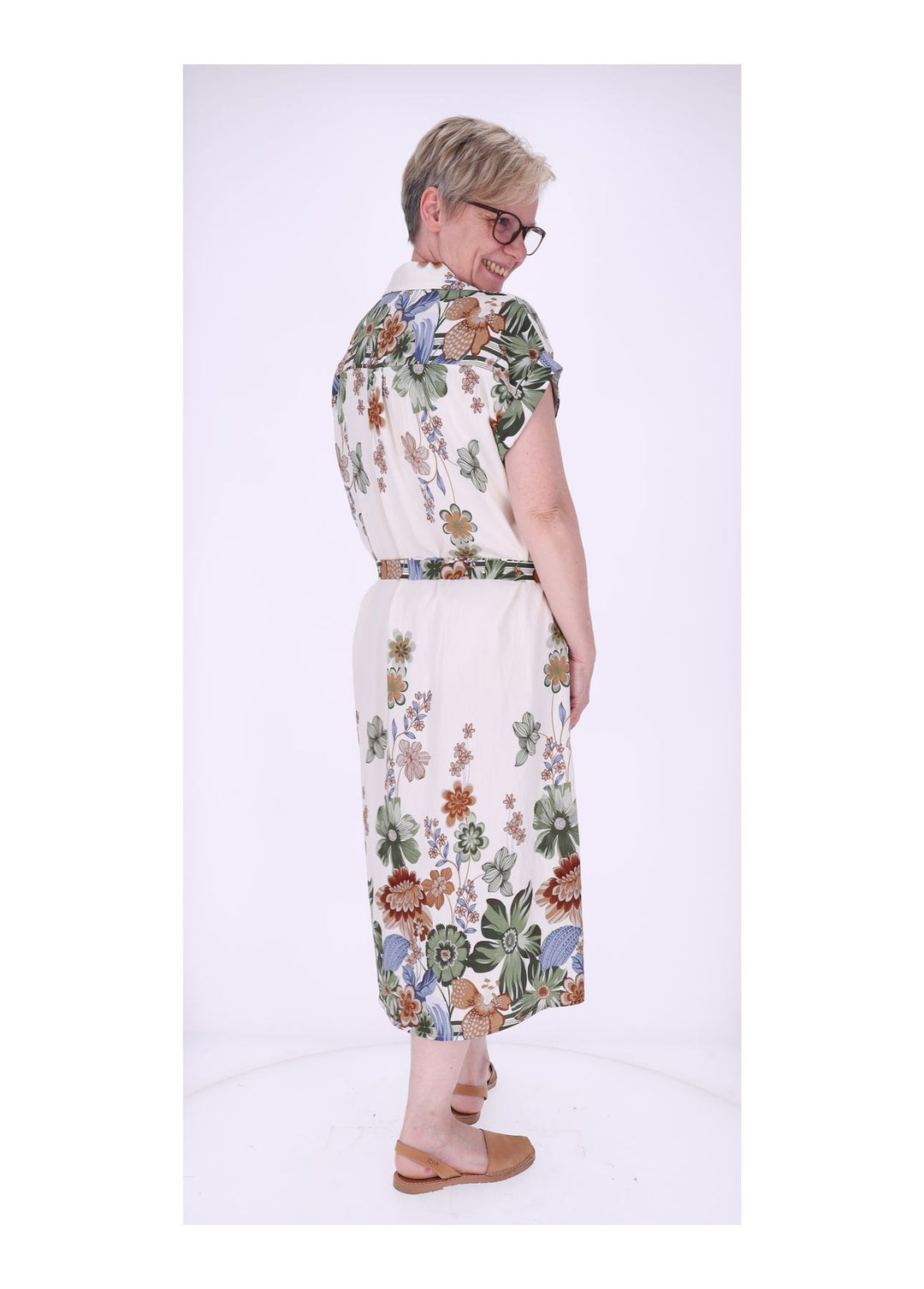 Blusenkleid Damen Gürtel AOP Blumen