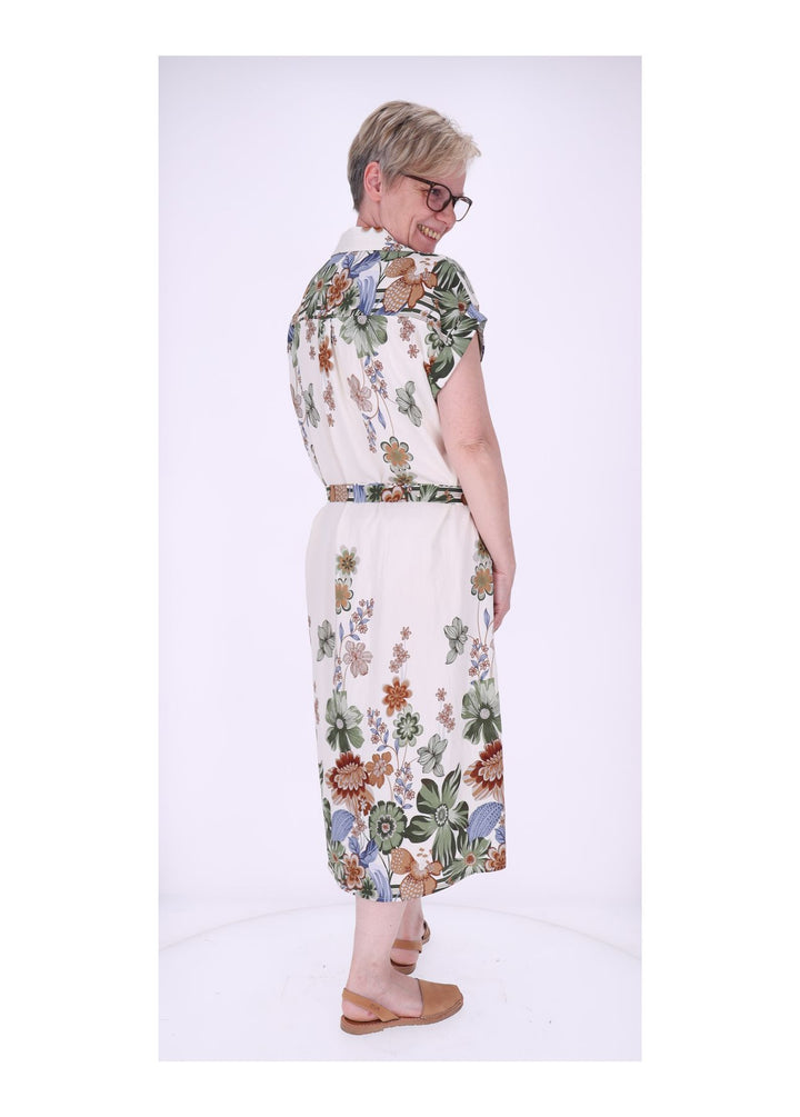 Blusenkleid Damen Gürtel AOP Blumen