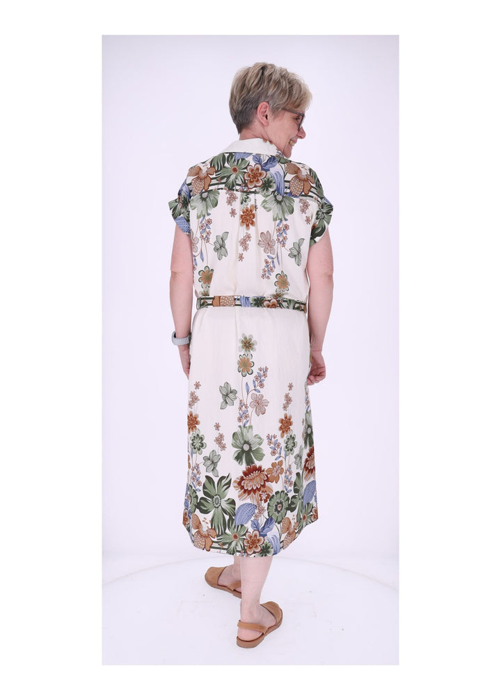 Blusenkleid Damen Gürtel AOP Blumen