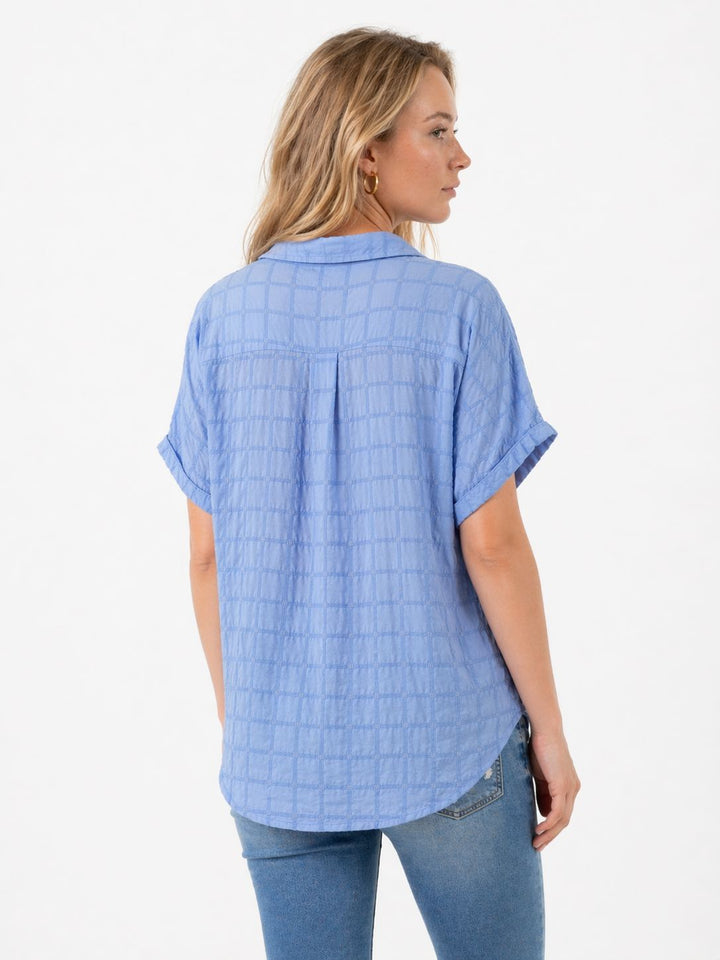 Bluse Damen Kurzarm Strucktur Karo