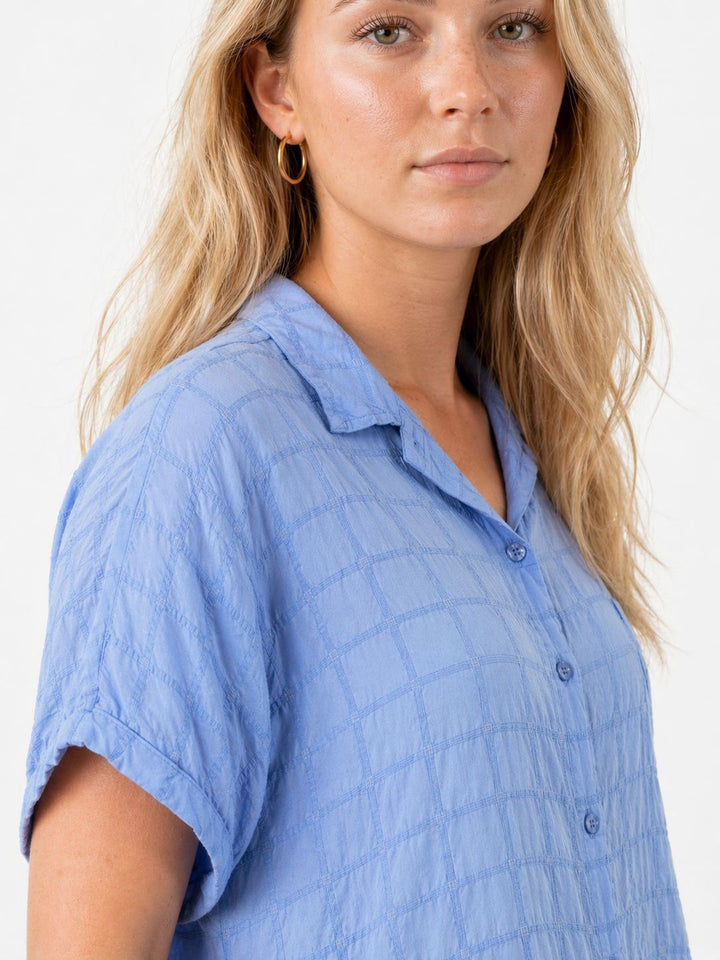 Bluse Damen Kurzarm Strucktur Karo