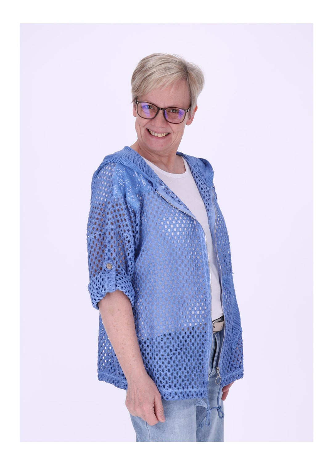 Shirtjacke Lochmuster Kapuze Patches
