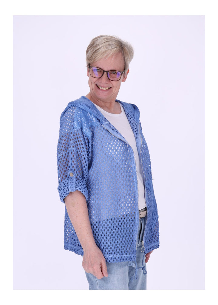 Shirtjacke Lochmuster Kapuze Patches