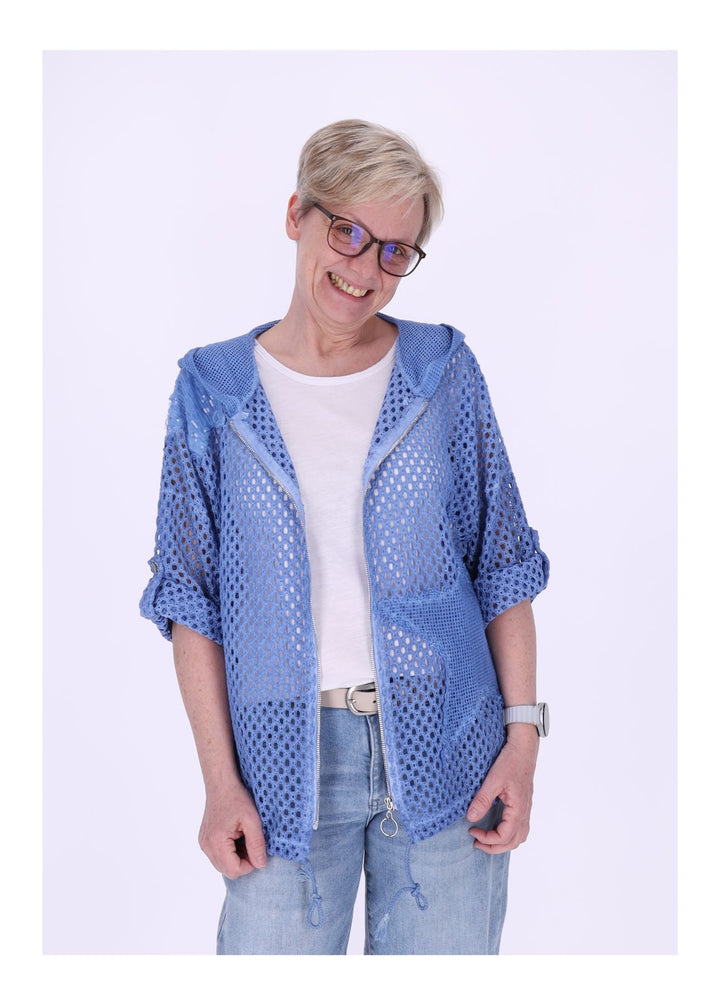 Shirtjacke Lochmuster Kapuze Patches