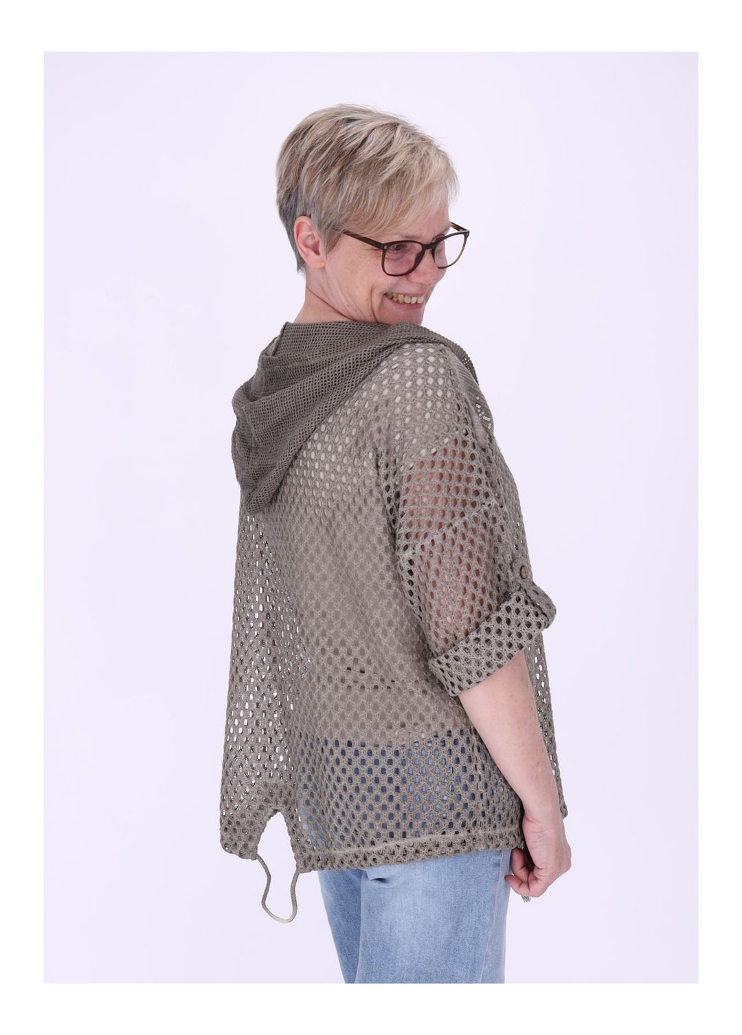 Shirtjacke Lochmuster Kapuze Patches