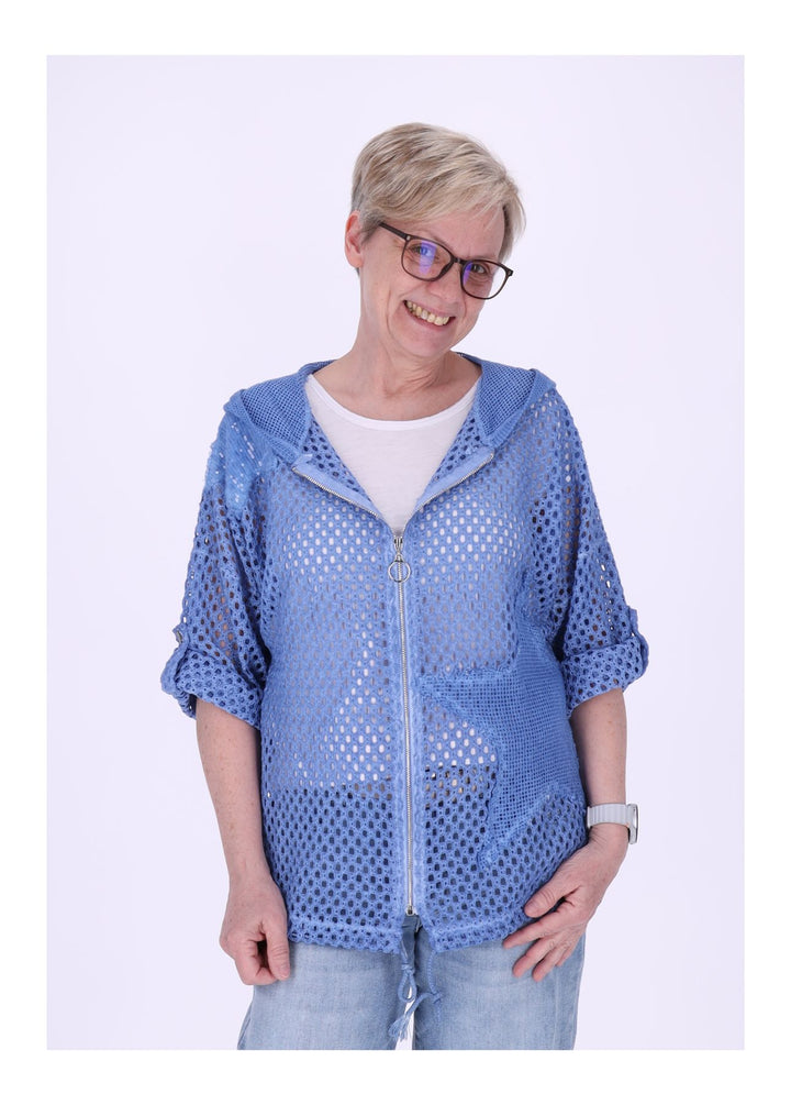 Shirtjacke Lochmuster Kapuze Patches