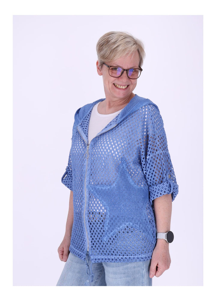 Shirtjacke Lochmuster Kapuze Patches