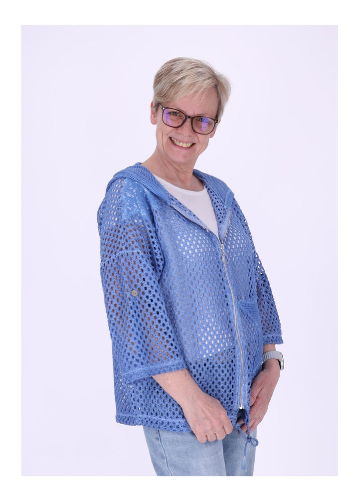 Shirtjacke Lochmuster Kapuze Patches
