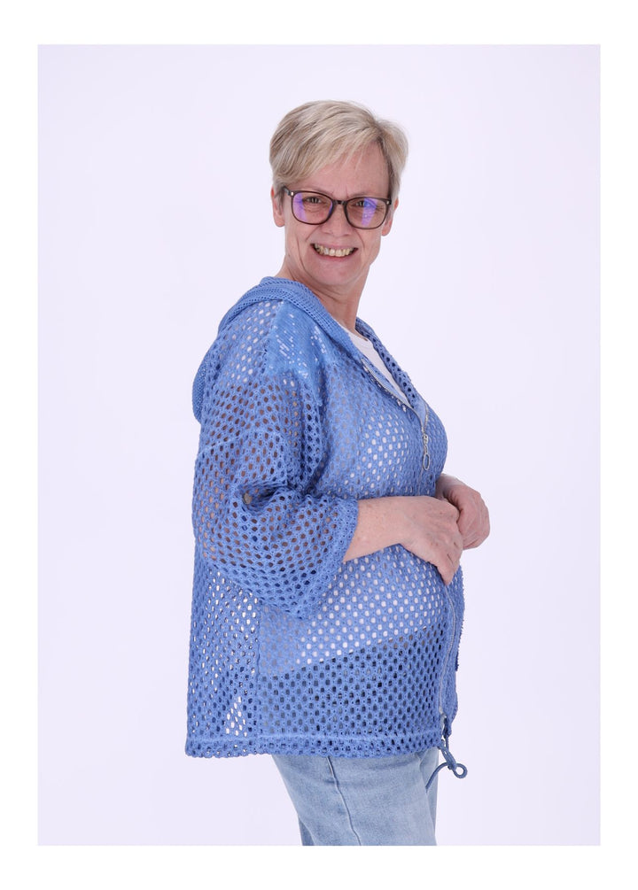 Shirtjacke Lochmuster Kapuze Patches