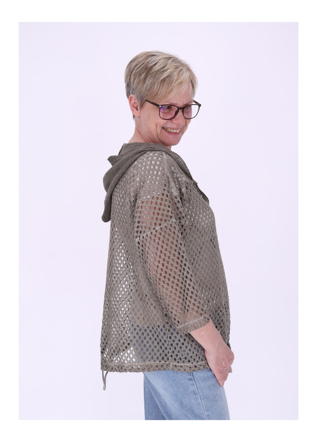 Shirtjacke Lochmuster Kapuze Patches