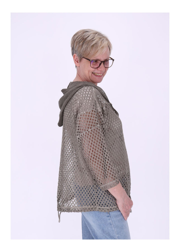 Shirtjacke Lochmuster Kapuze Patches