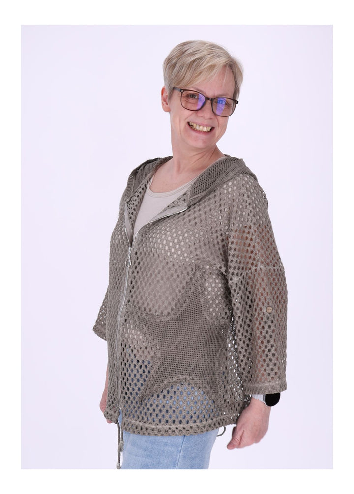 Shirtjacke Lochmuster Kapuze Patches
