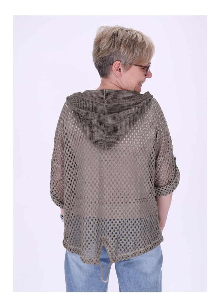 Shirtjacke Lochmuster Kapuze Patches