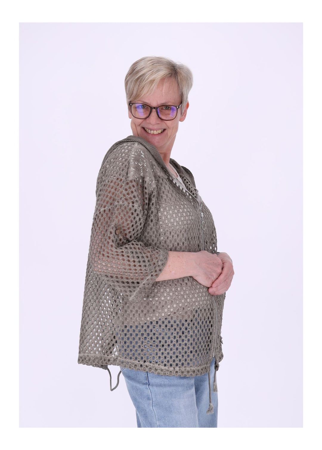 Shirtjacke Lochmuster Kapuze Patches
