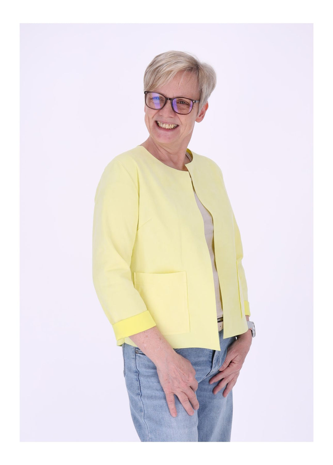 Kurzjacke ohne Kragen Damen offen Veloure