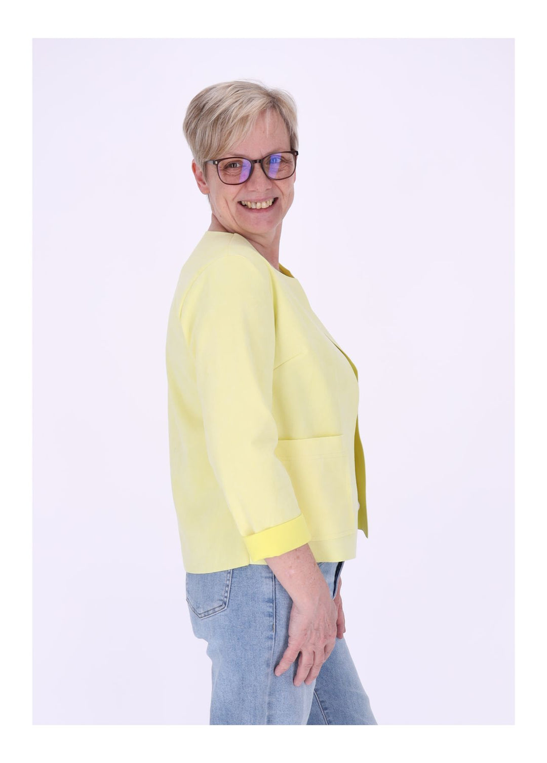 Kurzjacke ohne Kragen Damen offen Veloure