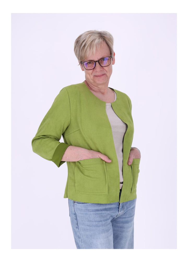 Kurzjacke ohne Kragen Damen offen Veloure