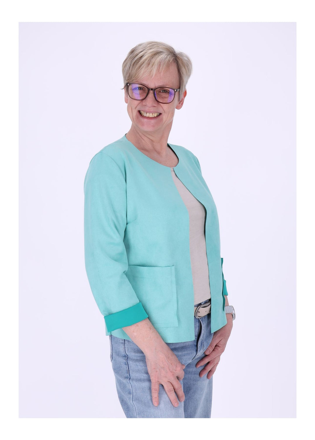 Kurzjacke ohne Kragen Damen offen Veloure