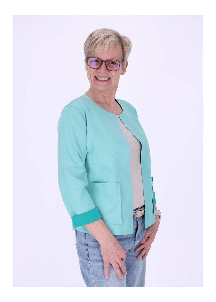 Kurzjacke ohne Kragen Damen offen Veloure