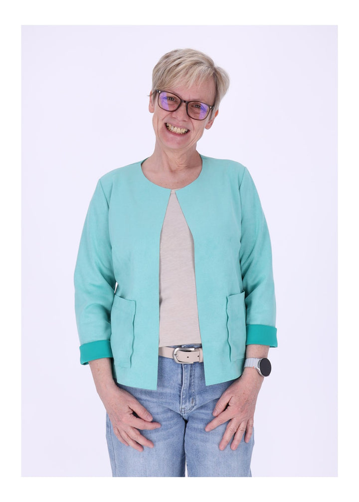 Kurzjacke ohne Kragen Damen offen Veloure