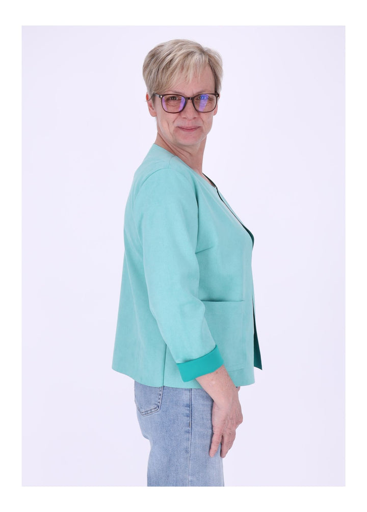 Kurzjacke ohne Kragen Damen offen Veloure