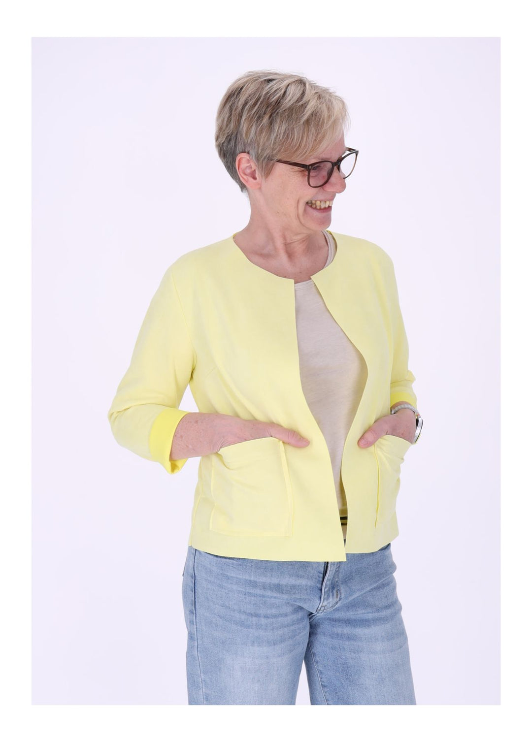 Kurzjacke ohne Kragen Damen offen Veloure